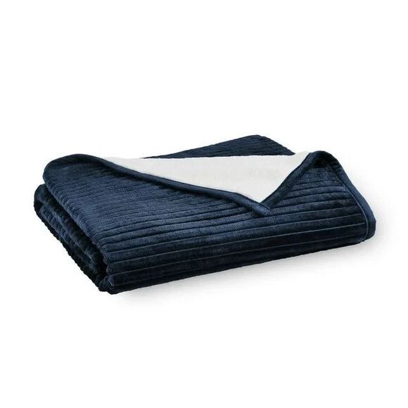 Member's Mark Ribbed Throw Blanket 60"x70" Navy Blue – Super Soft & Cozy - Picture 2 of 11
